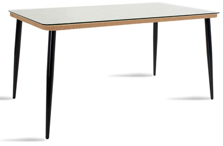 Τραπέζι Naoki μέταλλο μαύρο-pe φυσικό-γυαλί 160x90x78εκ Υλικό: METAL-GLASS- PE RATTAN 140-000003
