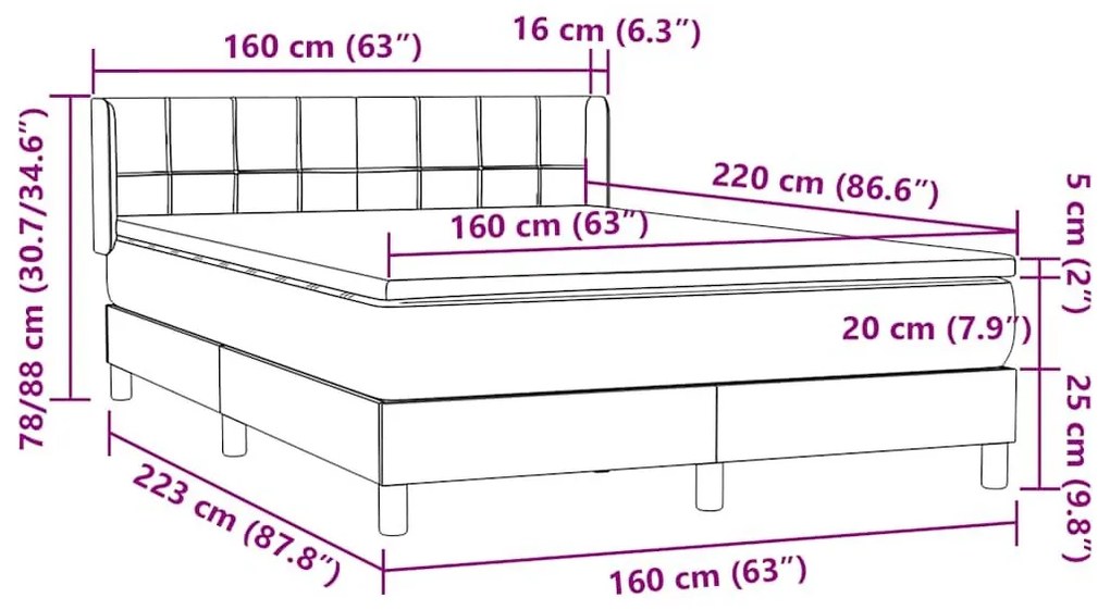 Box Spring κρεβάτι με στρώμα σκούρο μπλε 160x220 cm Βελούδινο - Μπλε