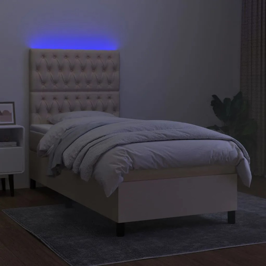 ΚΡΕΒΑΤΙ BOXSPRING ΜΕ ΣΤΡΩΜΑ &amp; LED ΚΡΕΜ 100X200 ΕΚ. ΥΦΑΣΜΑΤΙΝΟ 3135098