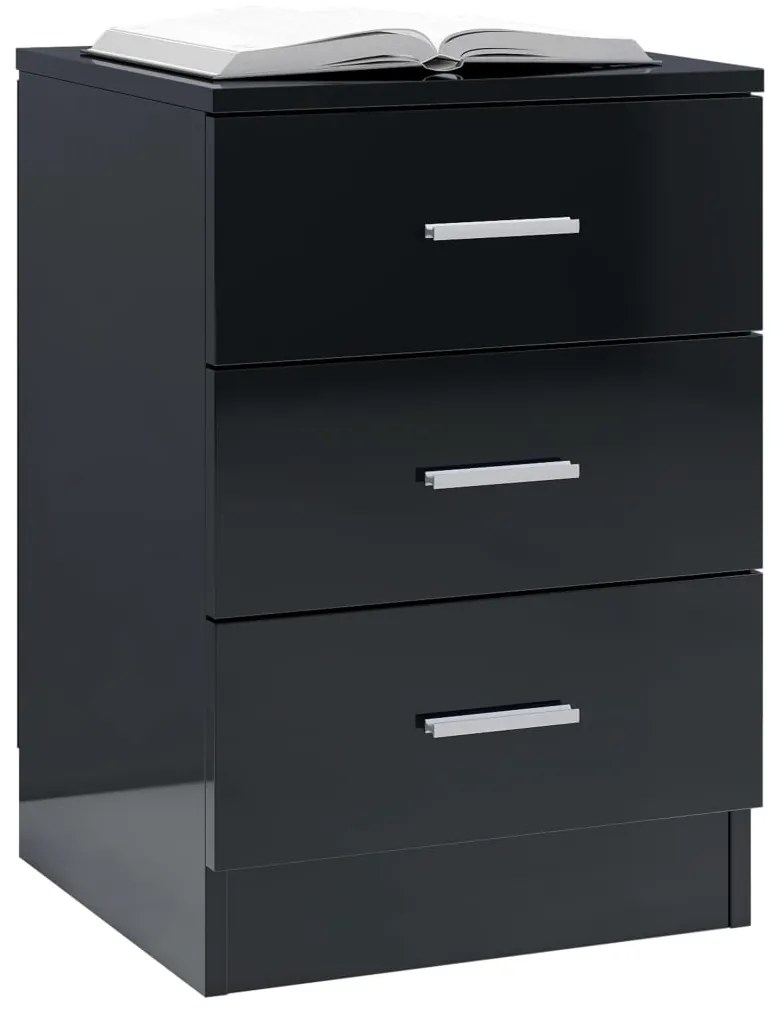 vidaXL Κομοδίνα 2 τεμ. Γυαλιστερό Μαύρο 38x35x56 εκ. από Μοριοσανίδα