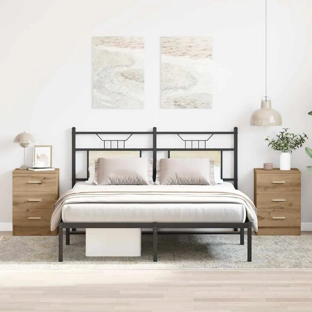 Κομοδίνα 2 τεμ. τεχνίτης Δρυς 38x35x55 εκ. από Επεξεργ Ξύλο - Καφέ