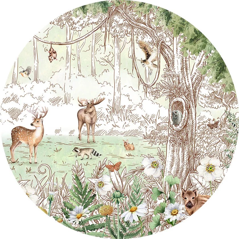 Forest Friends Spring Ταπετσαρια Τοιχου Πρασινο Στρογγυλη 80cm