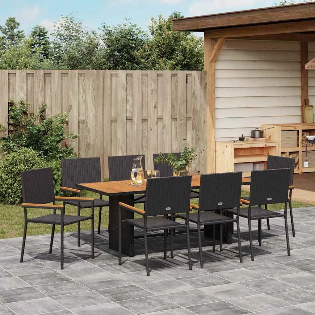vidaXL Σέτ φαγητού για κήπο 9 pcs Μαύρο και Καφέ 190 x 80 x 75 εκ.