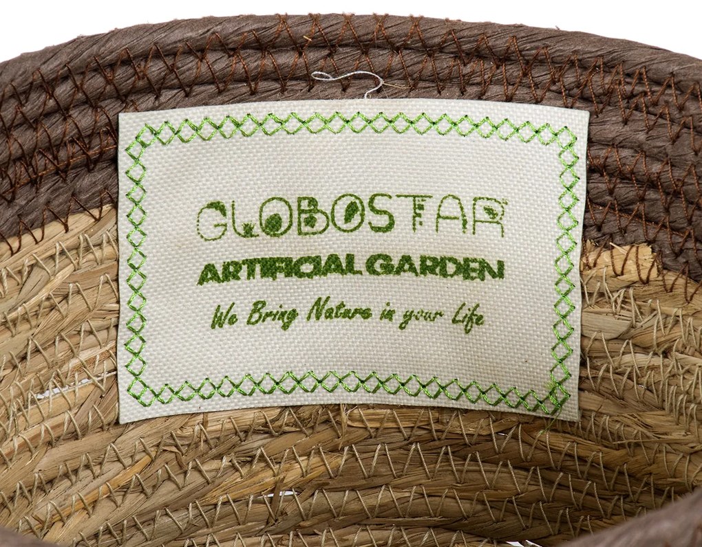 GloboStar® Artificial Garden LEFKADA 20287 Διακοσμητικό Πλεκτό Καλάθι - Κασπώ Γλάστρα - Flower Pot Μπεζ με Καφέ Φ22cm x Υ15cm