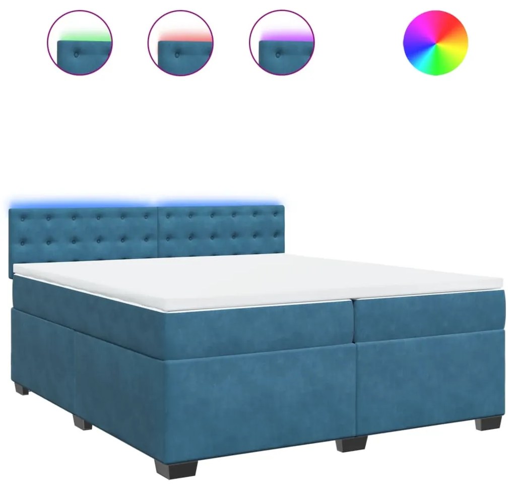 Κρεβάτι Boxspring με Στρώμα Μπλε 200x200 εκ. Βελούδινο - Μπλε