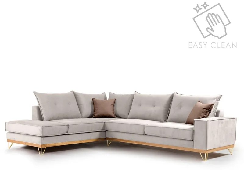 ΓΩΝΙΑΚΟΣ ΚΑΝΑΠΕΣ ΔΕΞΙΑ ΓΩΝΙΑ LUXURY II PAKOWORLD ΥΦΑΣΜΑ CREAM-MOCHA 290X235X95ΕΚ