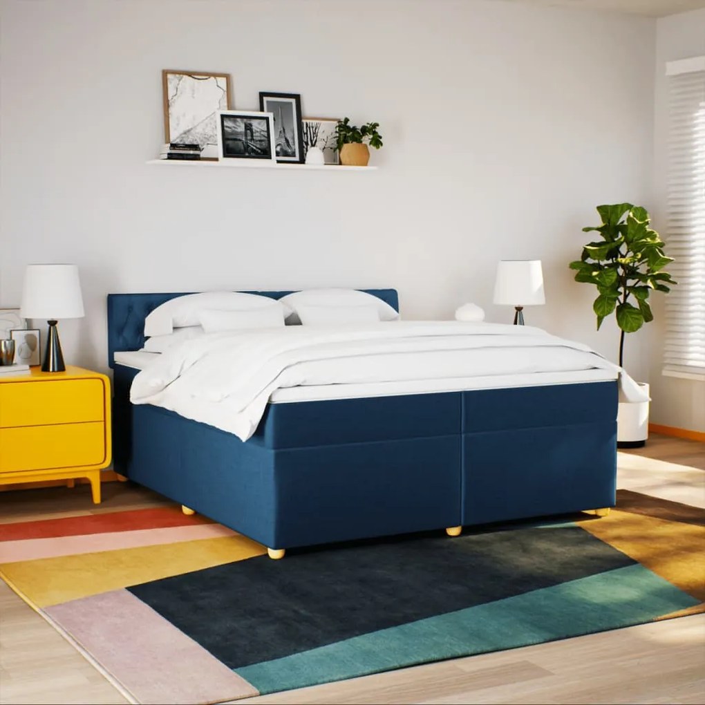 vidaXL Κρεβάτι Boxspring με Στρώμα Μπλε 200x200 εκ. Υφασμάτινο