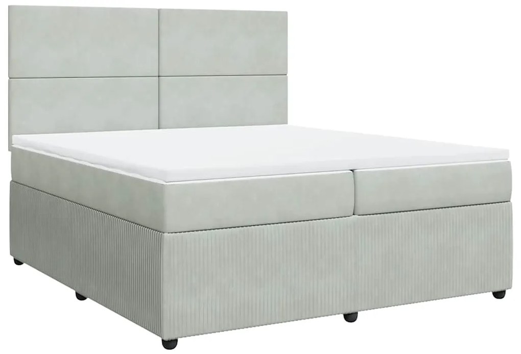 vidaXL Κρεβάτι Boxspring με Στρώμα Ανοιχτό Γκρι 200x200 εκ. Βελούδινο