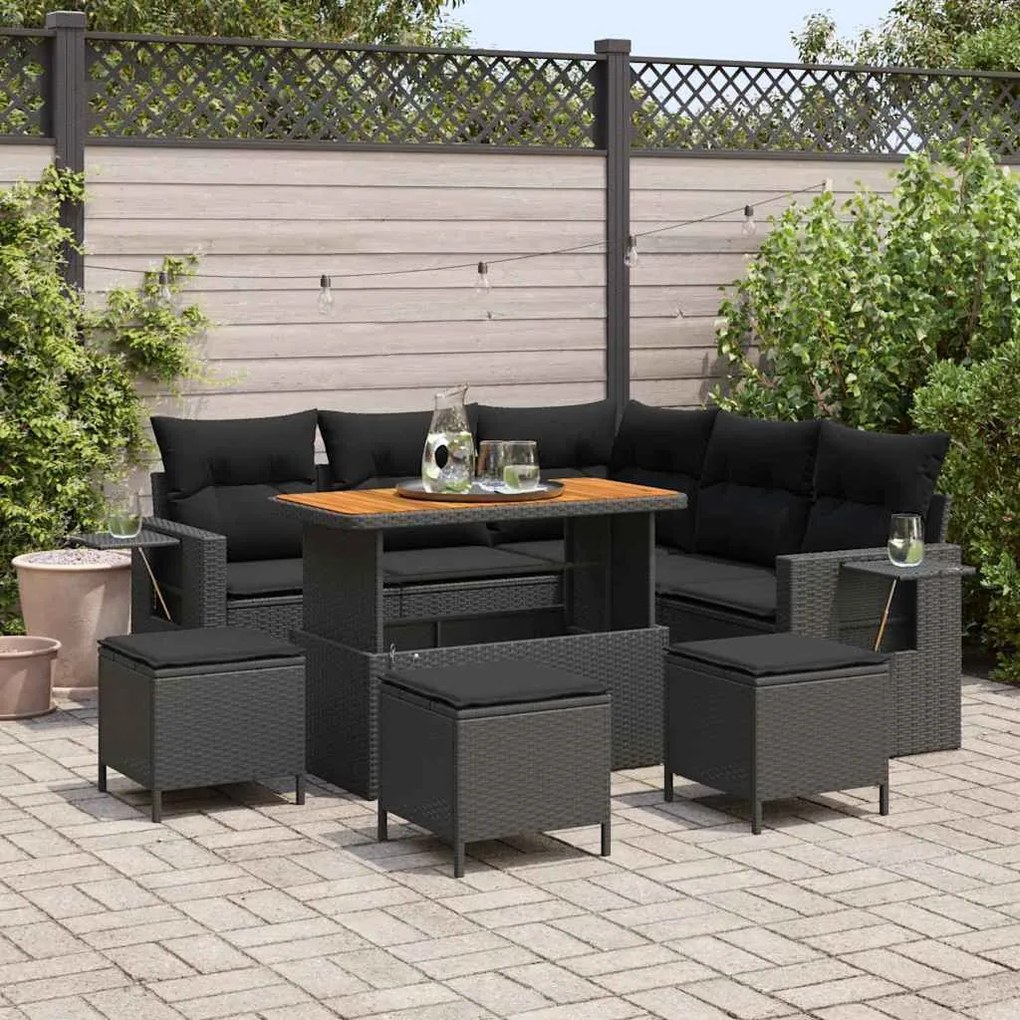 vidaXL Σετ Καναπέ Κήπου 9 pcs Μαύρο συνθετικό ρατάν