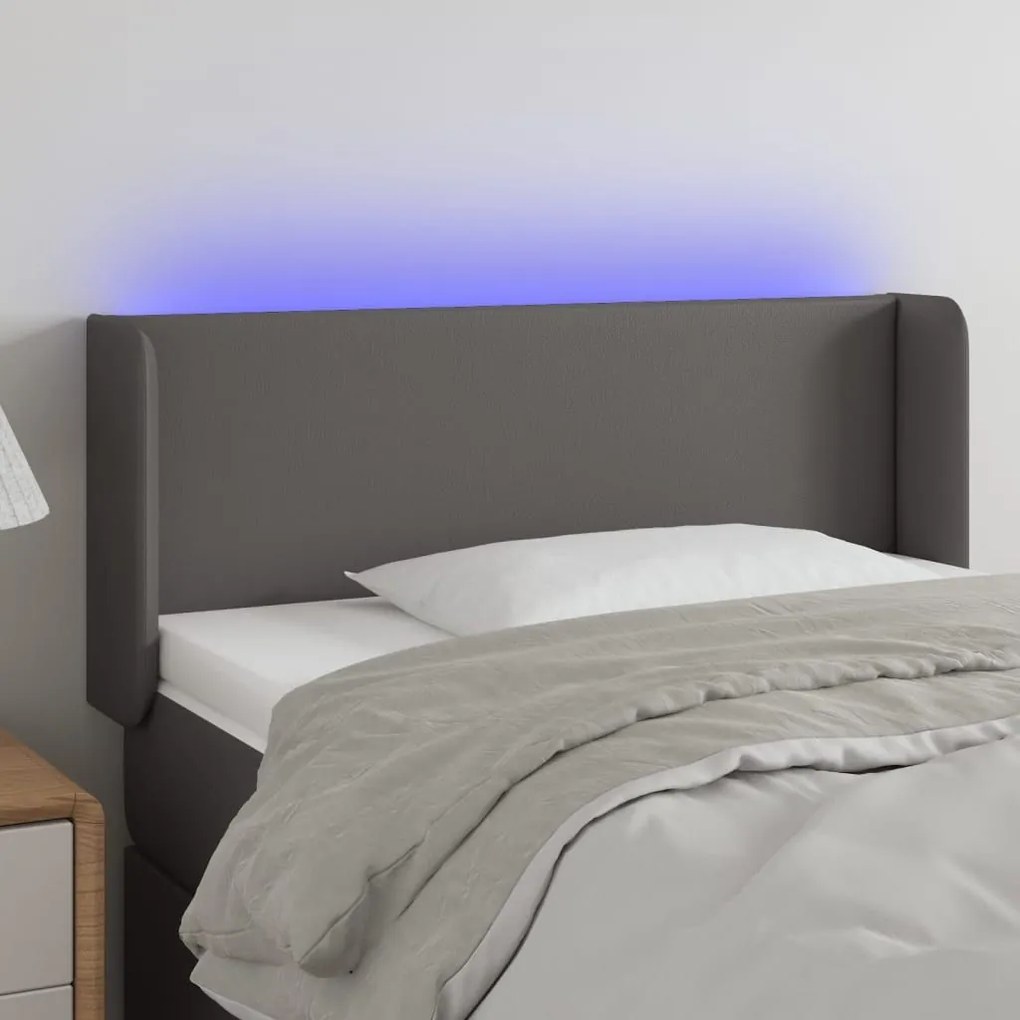 Κεφαλάρι Κρεβατιού LED Γκρι 93x16x78/88 εκ. από Συνθετικό Δέρμα 3123038