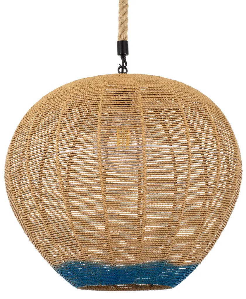 00727 GloboStar®  SIMON 00727 Boho Κρεμαστό Φωτιστικό Ανάρτηση Μονόφωτο 1 x E27 IP20 Μπεζ &amp; Μπλε Σχοινί - Μ50 x Π50 x Y47cm