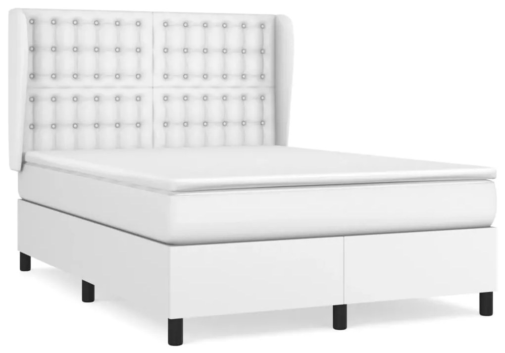 vidaXL Κρεβάτι Boxspring με Στρώμα Λευκό 140x200εκ.από Συνθετικό Δέρμα