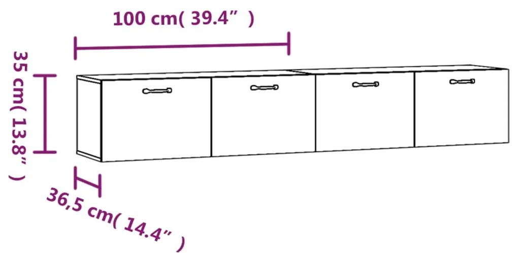 Ντουλάπια Τοίχου 2 τεμ. Γυαλ. Λευκό 100x36,5x35 εκ. Επεξ. Ξύλο - Λευκό