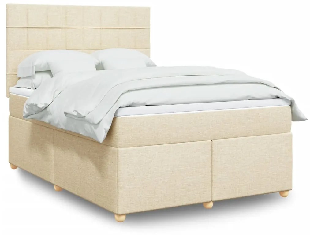 vidaXL Κρεβάτι Boxspring με Στρώμα Κρεμ 140x200 εκ. Υφασμάτινο