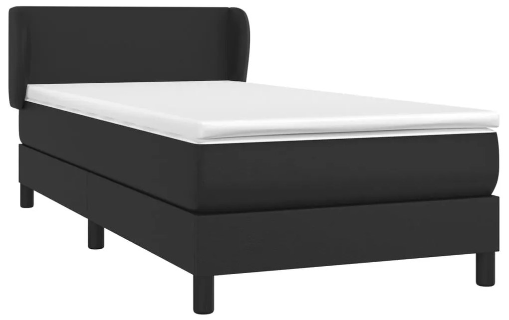 Κρεβάτι Boxspring με Στρώμα Μαύρο 90x200εκ. από Συνθετικό Δέρμα - Μαύρο