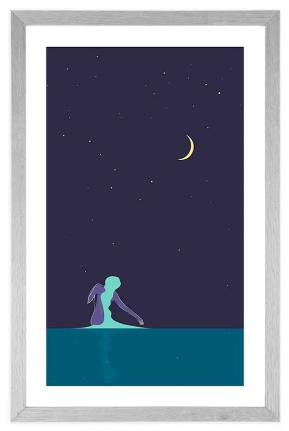 Αφίσα με πασπαρτού Μυστηριώδης νύχτα - 30x45 white