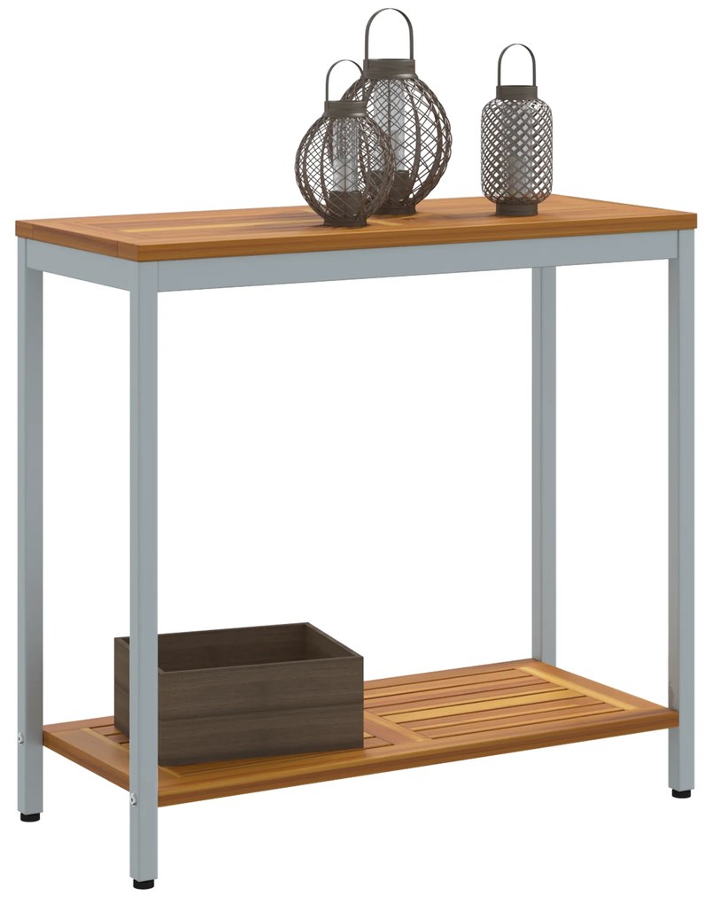 vidaXL Εξωτερικό Τραπέζι Φυσικό & Γκρι 35x80x75 εκ. Μασίφ Ξύλο και Χάλυβας