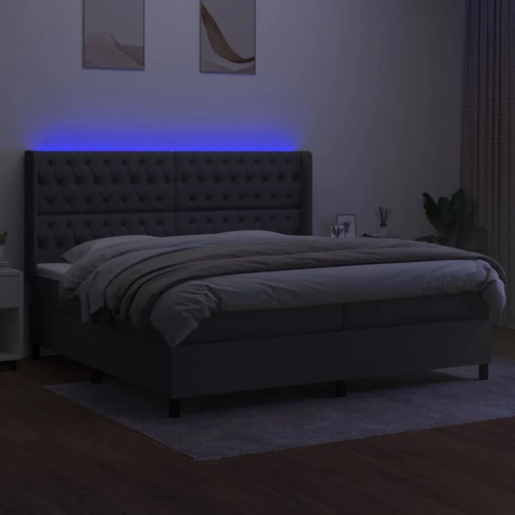 Κρεβάτι Boxspring με Στρώμα &amp; LED Σκ.Γκρι 200x200εκ. Υφασμάτινο - Γκρι