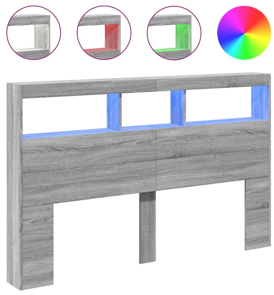 vidaXL Κεφαλάρι με Αποθηκ. Χώρο & LED Γκρι Sonoma 160x17x102 εκ.