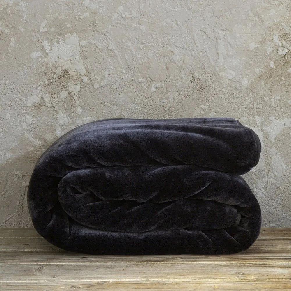 Κουβέρτα Βελουτέ Coperta Black Nima Μονό 160x220cm Πολυέστερ