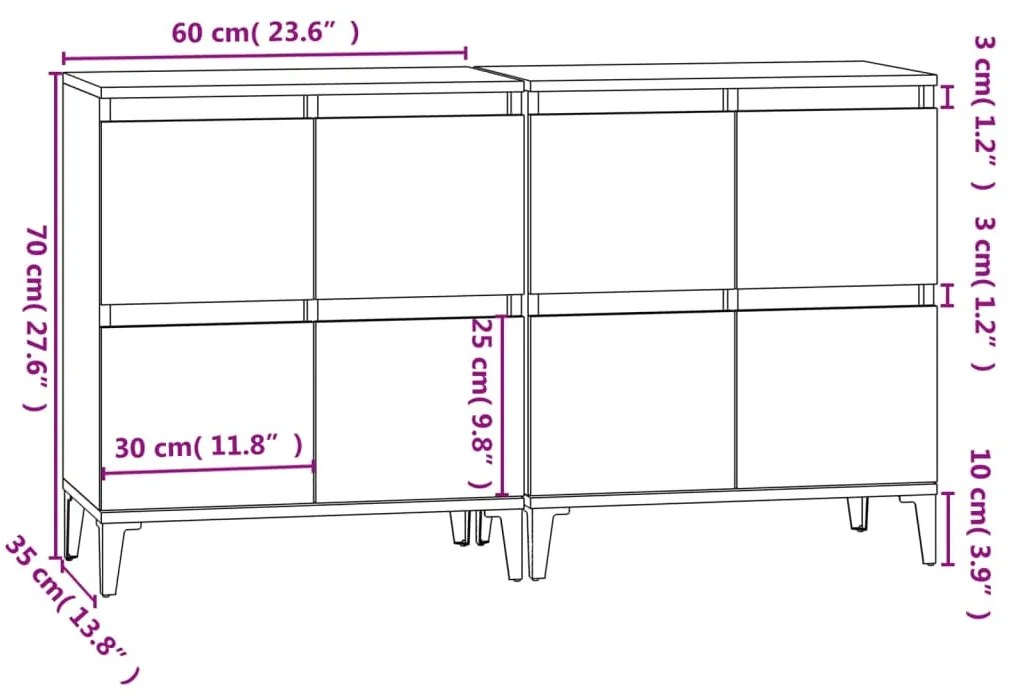 Συρταριέρες 2 τεμ. Καφέ Δρυς 60x35x70 εκ. Επεξεργασμένο Ξύλο - Καφέ