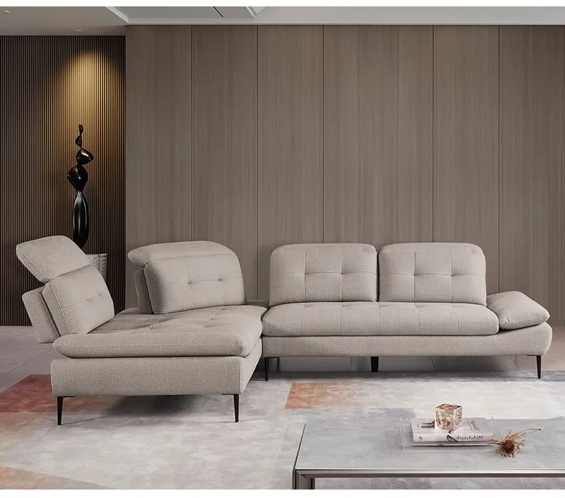 WOODWELL SELBY Καναπές Σαλονιού Δεξιά Γωνία, Ανακλινόμενα Κεφαλάρια, Ύφασμα Μπεζ 303x224x108cm H.88/106cm Ε945,11