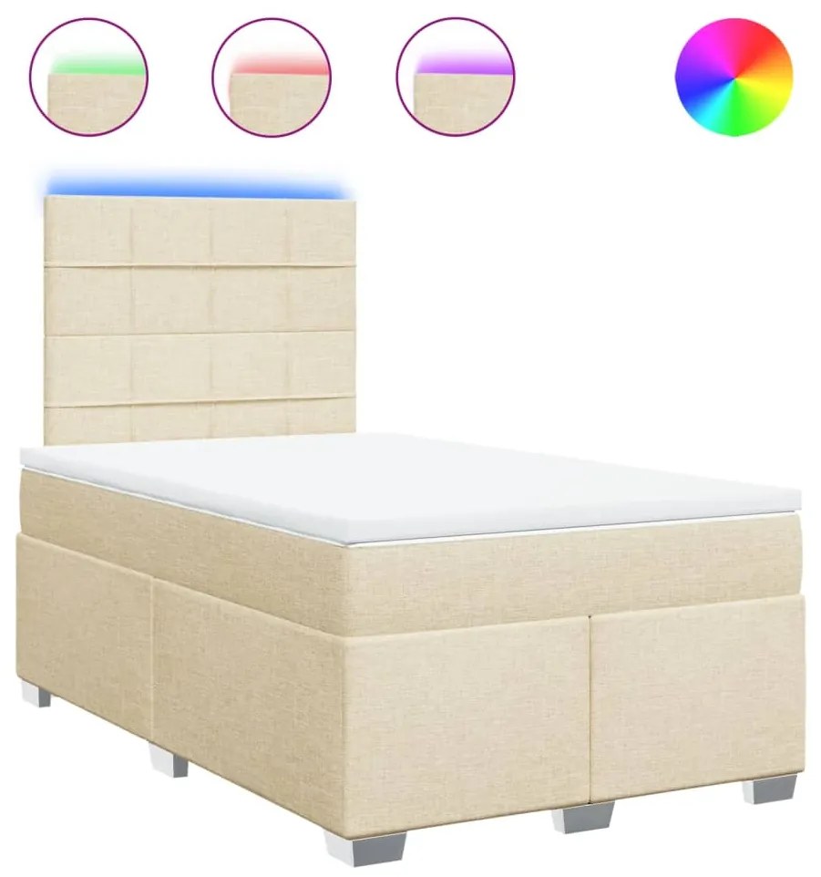 vidaXL Κρεβάτι Boxspring με Στρώμα Κρεμ 120x190 εκ. Υφασμάτινο