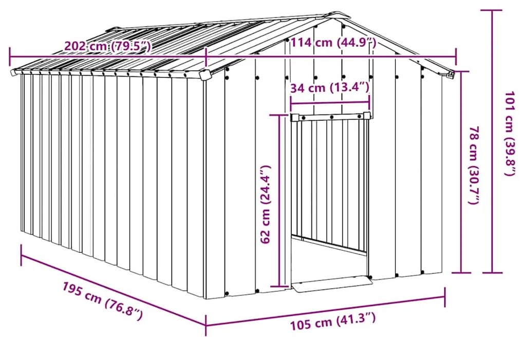 vidaXL Σπιτάκι σκύλου με οροφή 114x202x101 cm Γαλβανισμένος χάλυβας