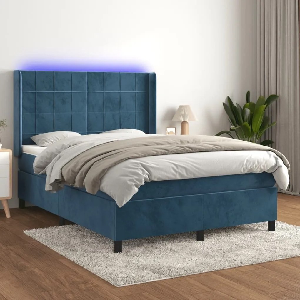 ΚΡΕΒΑΤΙ BOXSPRING ΜΕ ΣΤΡΩΜΑ &amp; LED ΣΚ. ΜΠΛΕ 140X200ΕΚ. ΒΕΛΟΥΔΙΝΟ 3139569