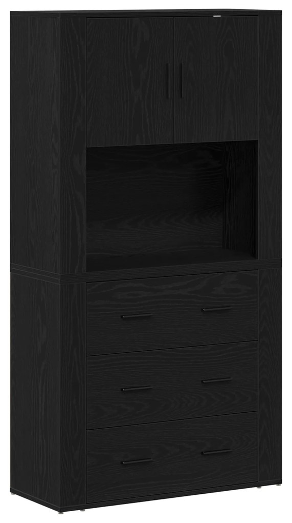 vidaXL Υψηλός Μπουφές Μαύρος Δρυός 80x33x150 εκ. Επεξεργασμένο Ξύλο