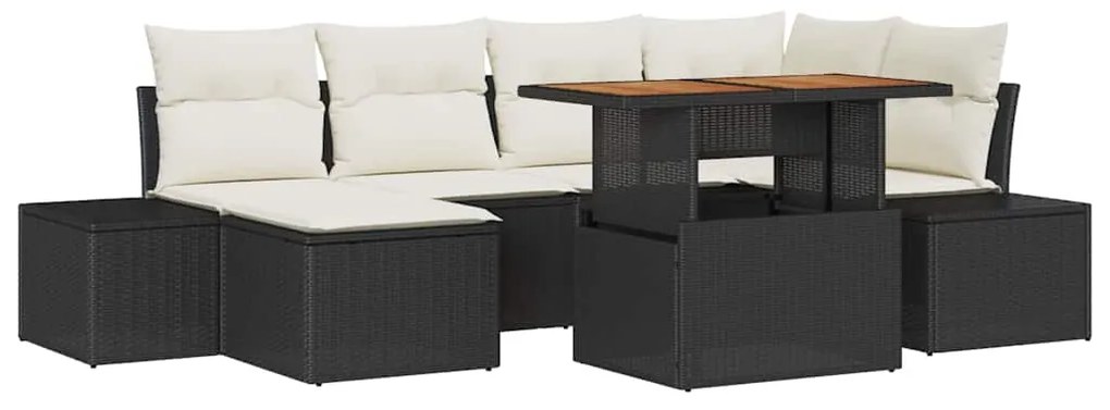 vidaXL Σέτ φαγητού για κήπο με μαξιλάρι 7 pcs Μαύρο, Κρέμα