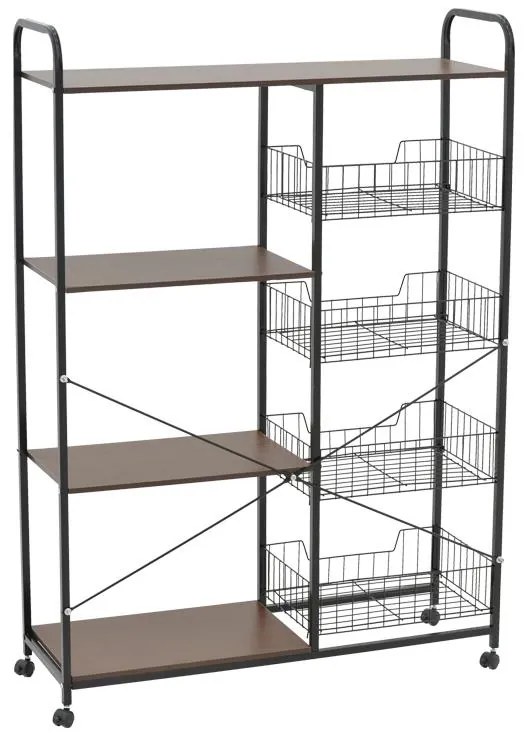 Τρόλεϊ-ραφιέρα 4όροφη Noli MDF καρυδί-μαύρο 90x30x130εκ 90x30x130 εκ.