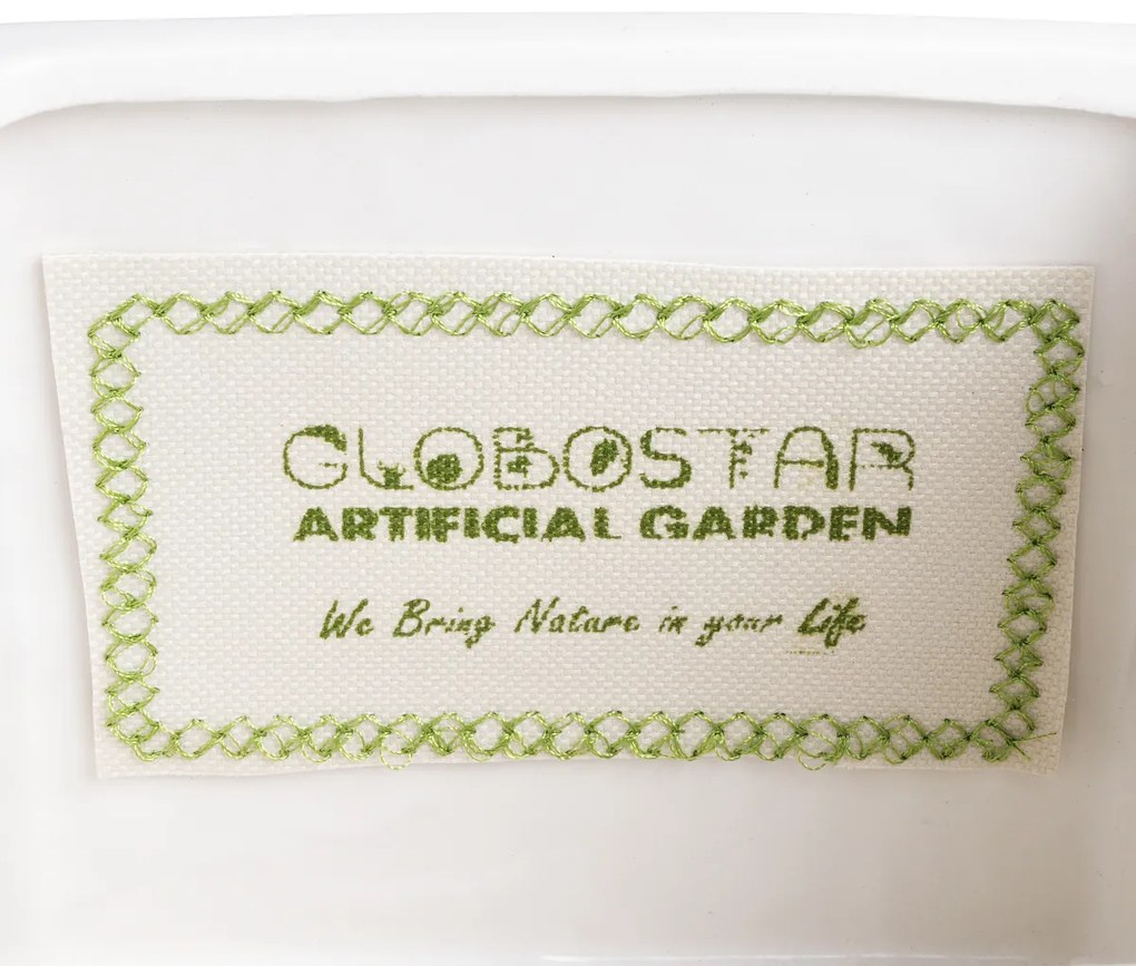 GloboStar® Artificial Garden VALETA 20541 Διακοσμητικό Κεραμικό Κασπώ Γλάστρα - Flower Pot Λευκό με Μπεζ Ξύλο Φ16 x Υ16cm