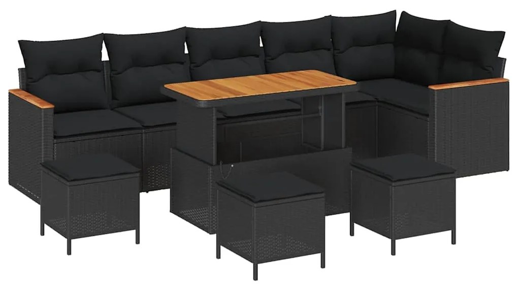 vidaXL Σετ Καναπέ Κήπου με μαξιλάρι 10 pcs Μαύρο Πολυ ράταν