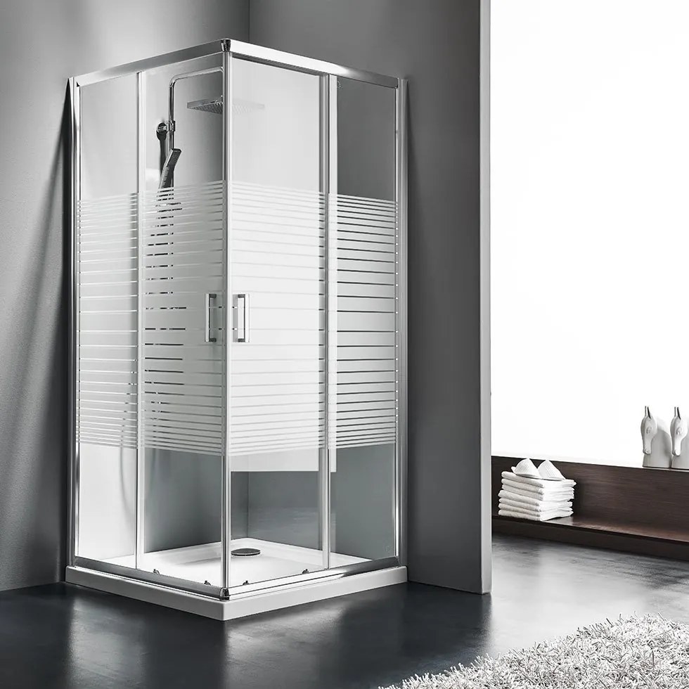 Καμπίνα Ντουσιέρας 67-69x67-69cm  2 σταθερά &amp; 2 συρόμενα Κρύσταλλο Stripes Starlet Corner Entry CS70S-100