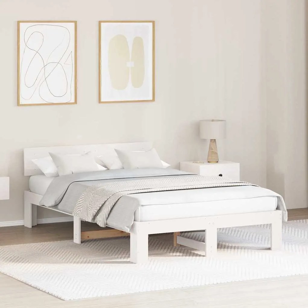 vidaXL Σκελετός Κρεβατιού Λευκό 140 x 190 cm Μασίφ ξύλο πεύκου