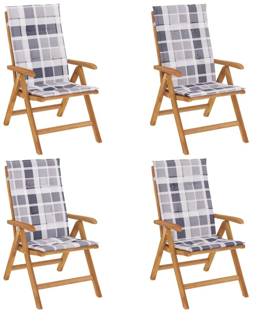 vidaXL Καρέκλες Κήπου Ανακλινόμενες 4 τεμ. Μασίφ Ξύλο Teak & Μαξιλάρια