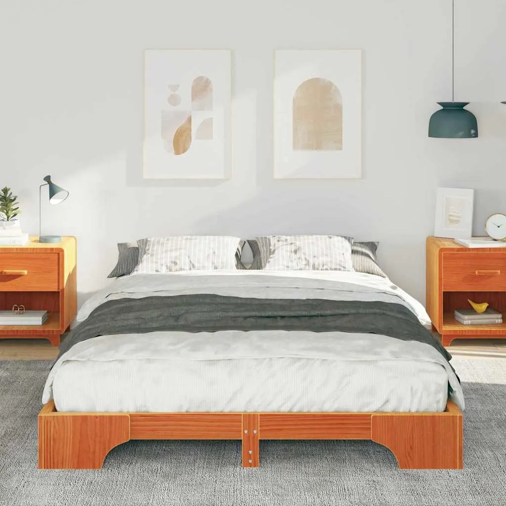 vidaXL Κρεβάτι δαπέδου με αποθήκευση Καφέ 140 x 210 cm ξύλο
