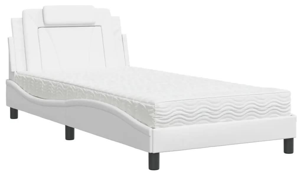 Κρεβάτι με Στρώμα Λευκό 100x200 εκ. από Συνθετικό Δέρμα - Λευκό