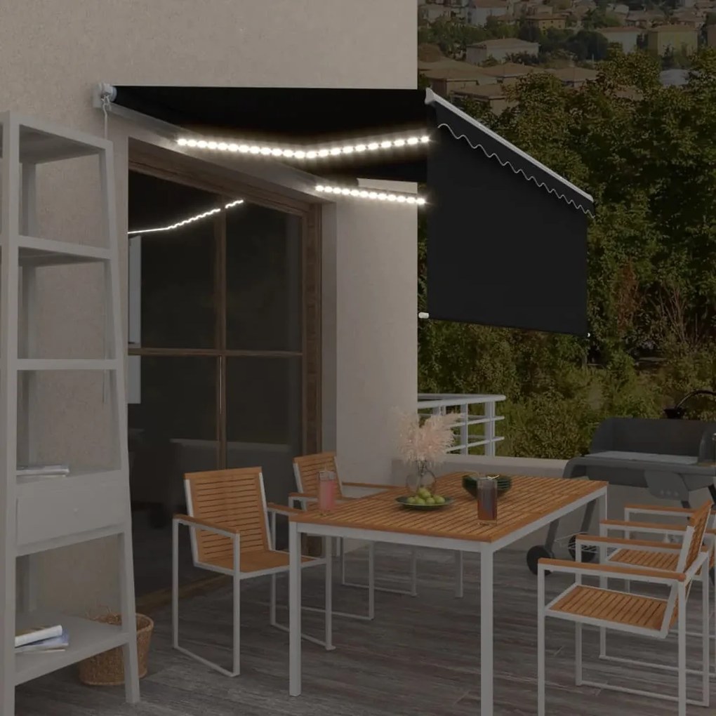 vidaXL Τέντα Συρόμενη Χειροκίνητη με Σκίαστρο &amp; LED Ανθρακί 3 x 2,5 μ.