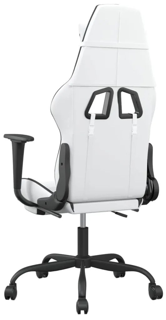 Καρέκλα Gaming με Υποπόδιο Λευκό και Μαύρο από Συνθετικό Δέρμα - Λευκό