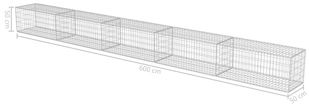 Συρματοκιβώτιο Τοίχος 600x50x50 εκ. Γαλβαν. Χάλυβας + Καλύμματα - Ασήμι