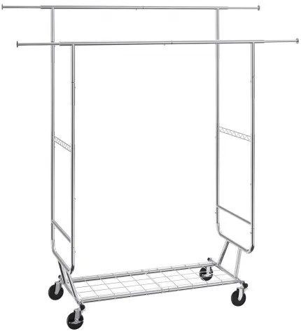 VEVOR Heavy Duty Clothes Rack, Double Hanging Rod Clothing Garment Rack for Hanging Clothes, Adjustable Height and Extendable Length Clothing Rack with Bottom Storage Area, 600 lbs Load Capacity