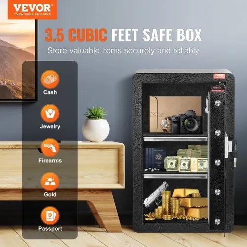 VEVOR Single Door 4.0 cu.ft Safe Box with Key Lock &amp; Password LED Light Black