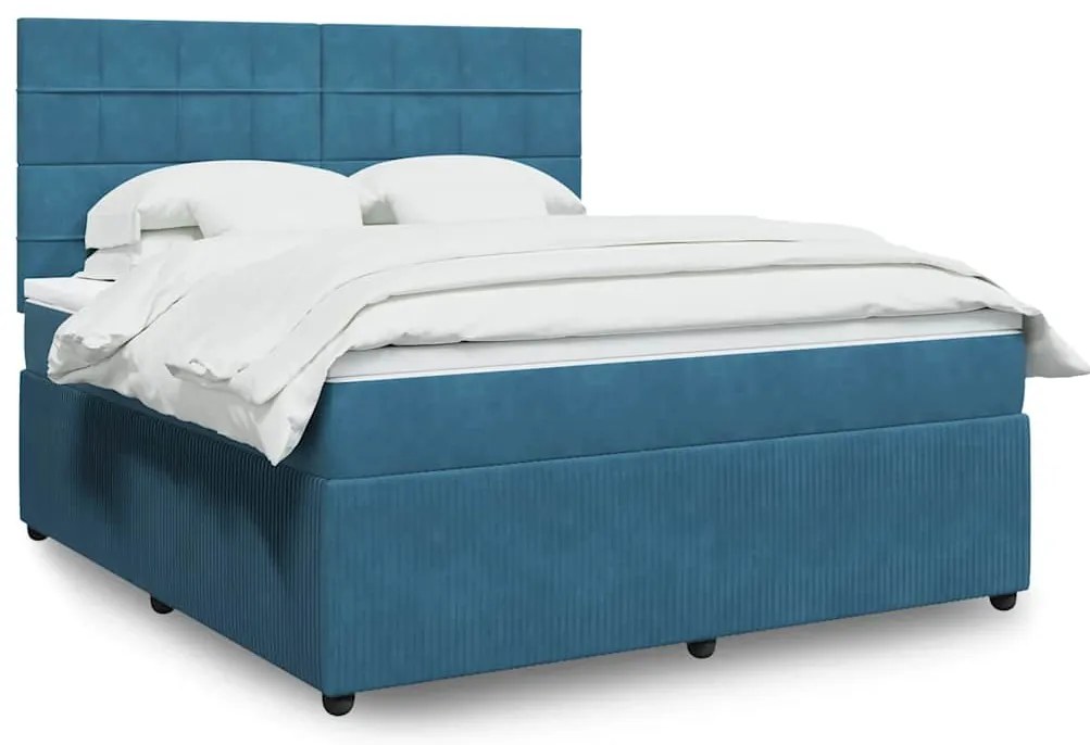 vidaXL Κρεβάτι Boxspring με Στρώμα Σκούρο Μπλε 180x200 εκ. Βελούδινο