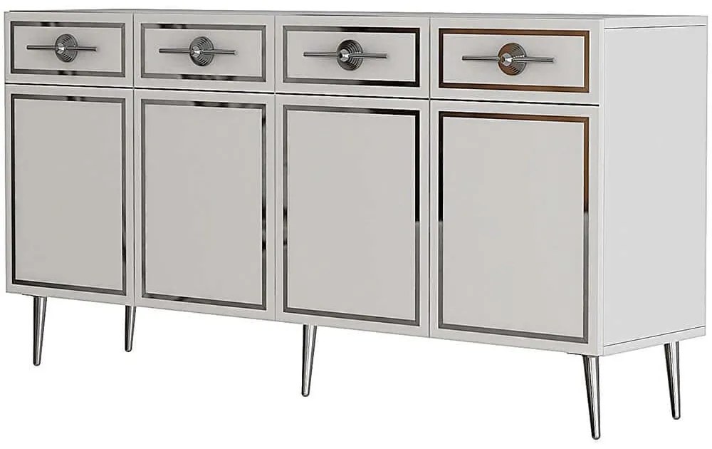 Μπουφές Belly 475OLV3120 150x35x75cm White-Silver Μοριοσανίδα, Μελαμίνη