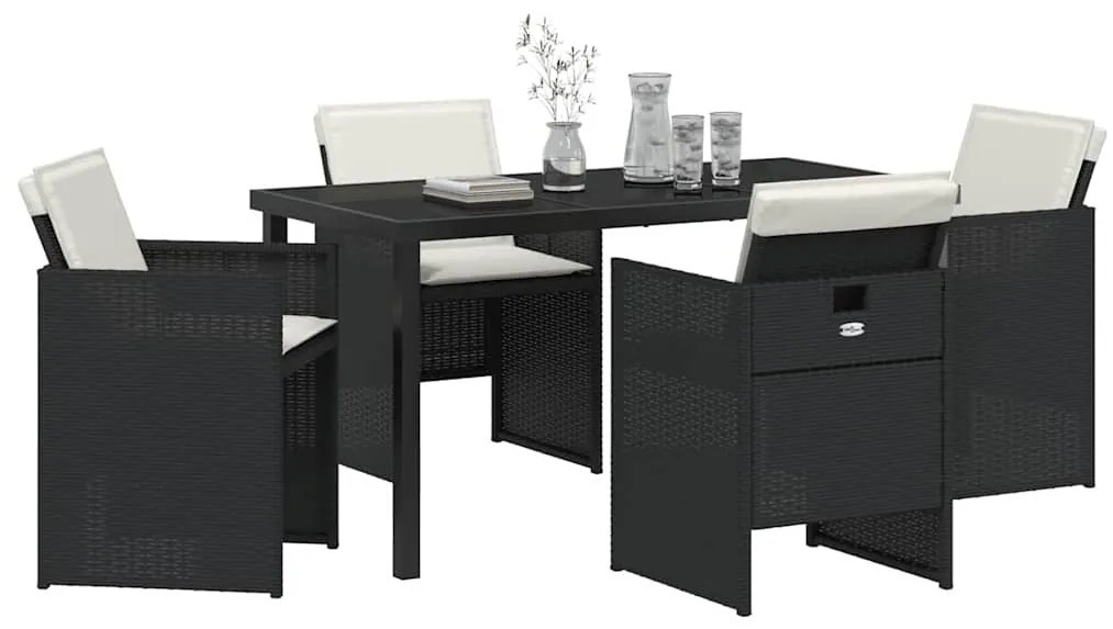vidaXL Σέτ φαγητού για κήπο 5 pcs Μαύρο συνθετικό ρατάν