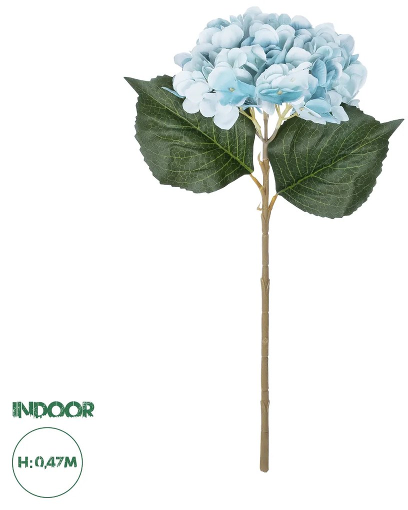 GloboStar® Artificial Garden SKY BLUE HYDRANGEA BRANCH 21177 Τεχνητό Διακοσμητικό Κλαδί Ορτανσίας Γαλάζιο  Y47cm