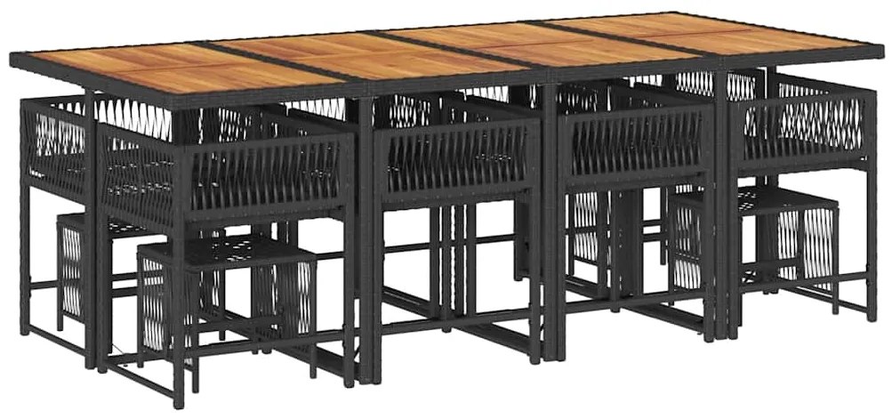 vidaXL Σετ Τραπεζαρίας Κήπου 13τεμ. Μαύρο από Συνθ. Ρατάν με Μαξιλάρια