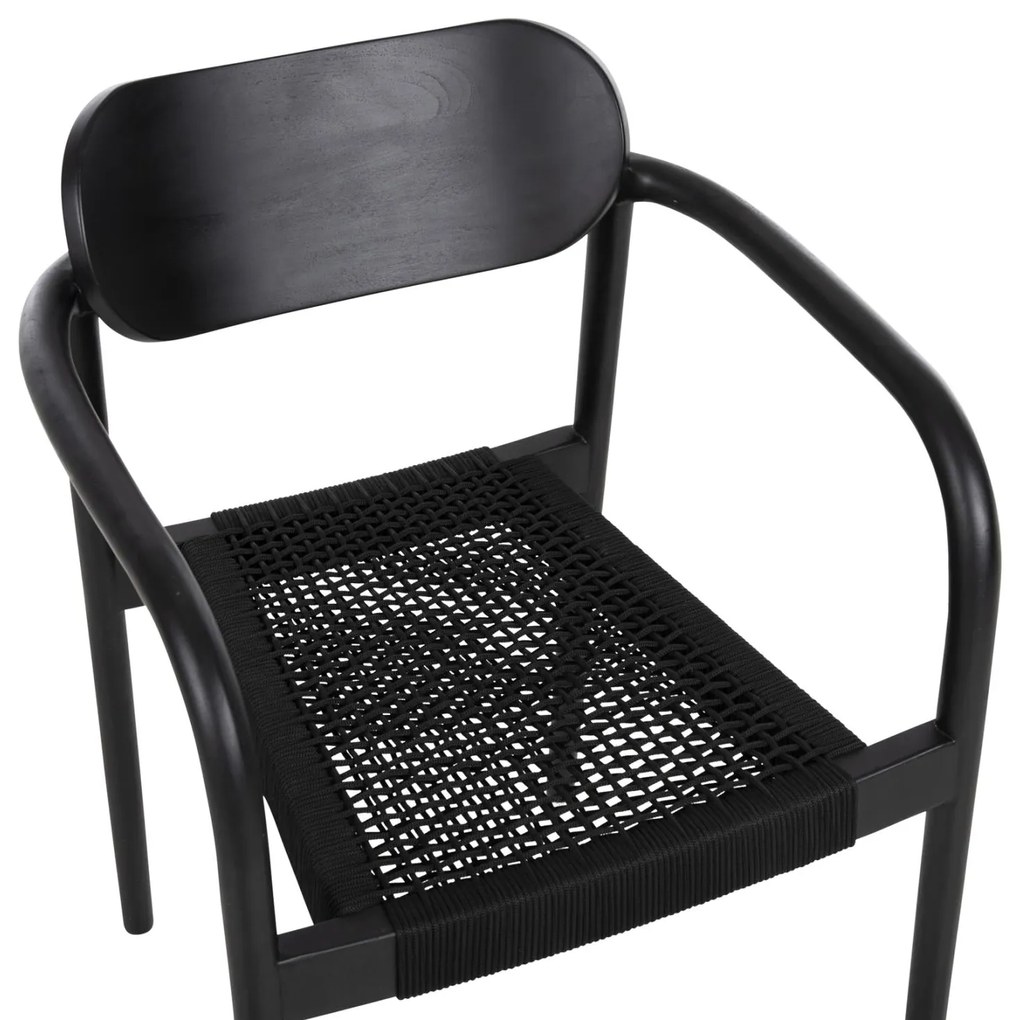 Πολυθρόνα OSLO Μαύρο Ξύλο Teak και Μαύρο Σχοινί 55x54x80Yεκ. 55x54x80 εκ.